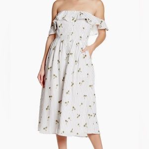 🌴English Factory Palmier Stripe Palm Tree Shirred Shirt Dress Size M